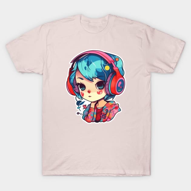 Cute headphone anime girl T-Shirt by AestheticsArt81